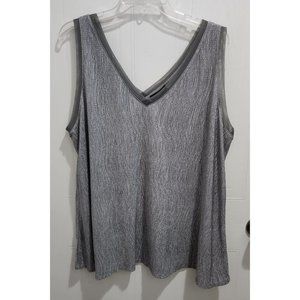 Lane Bryant Women’s V-Neck Sleeveless Top Crinkle Knit Metallic Silver Sz 22/24